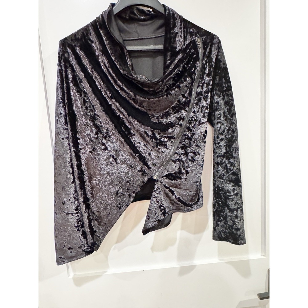Blank NYC Black Crushed Velvet Asymmetrical Moto Jacket whimsy Womens Medium - Picture 3 of 8